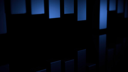 Poster - Blue and green stripes. Design. Black background with stripes that go down and up in different directions in 3d format.