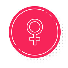 Wall Mural - White line Female gender symbol icon isolated on white background. Venus symbol. The symbol for a female organism or woman. Red circle button. Vector