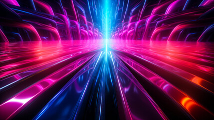 Poster - Pink and Blue Laser Rays Ascending in 3D Rendered Background