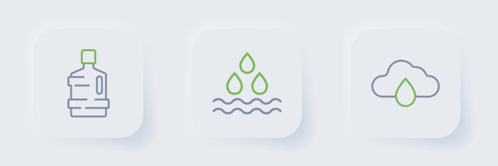 Wall Mural - Set line Cloud with rain, Water drop and Big bottle clean water icon. Vector