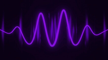Poster - Moving wave neon line on black background. Design. Neon equalizer line with wave oscillations. Lowing line moves in wave with glow on background