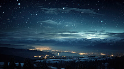 Wall Mural - A starry sky over a city at night