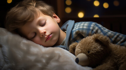 Wall Mural - Little boy sleeps in a bed at home