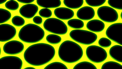 Poster - Black background with yellow holes. Design. Light green and yellow holes made in cartoon animation that shimmer.