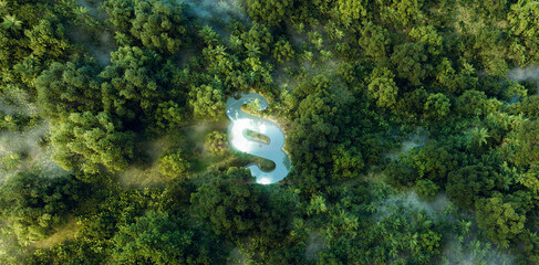 Wall Mural - concept underscoring environmental policies, laws, and regulations depicted by a lake in the shape o