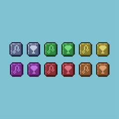 Fototapete - Pixel art sets of music and cup icon button with variation color item asset simple bits of button on pixelated style 8bits perfect for game asset or design asset element for your game design asset