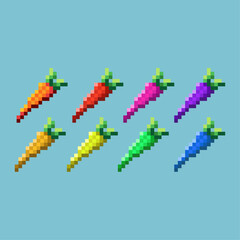 Poster - Pixel art sets of carrot with variation color item asset simple bits of carrot food on pixelated style 8bits perfect for game asset or design asset element for your game design asset