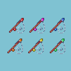 Fototapete - Pixel art sets of fishing rod with variation color item asset simple bits of fishing rod tool on pixelated style 8bits perfect for game asset or design asset element for your game design asset