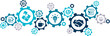 Project management vector illustration. Blue concept with icons related to organization, work process & planning, managing tasks & deadlines, multitasking & performance, controlling & forecasting.