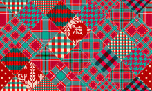 Patchwork Textile Pattern. Seamless Quilting Design Background. Merry Christmas Cozy Pattern.