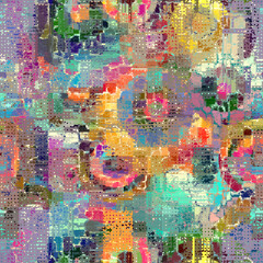 Fototapete - Vector image with imitation of grunge datamoshing texture. Retro risographs texture.