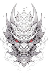 Wall Mural - Demon mask, tattoo japanese culture. Mask oni on a white background. Art. Print