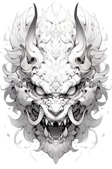 Wall Mural - Demon mask, tattoo japanese culture. Mask oni on a white background. Art. Print