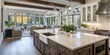 © JW Studio - Kitchen interior in beautiful new luxury home with kitchen island and wooden floor, bright modern minimal style,  with copy space.