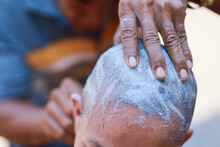 The Culture Of Shaving Men's Hair Is Preparation Before The Buddhist Monk Ordination Ceremony.
