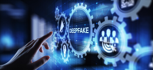 Wall Mural - Deep Fake news artificial intelligence in media technology concept on virtual screen.