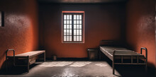 Deserted Prison Cell, Grungy Jail Room, Justice And Incarceration..