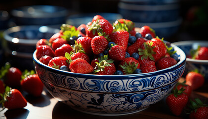 Wall Mural - Freshness and sweetness in a bowl of ripe, organic berry fruit generated by AI