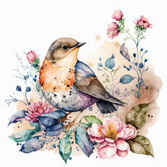 Wall Mural - Birds on floral background for decorations