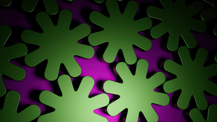 Poster - Purple and blue flower shapes. Design. Rotating mechanisms made in cartoon abstraction.