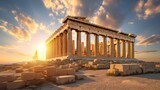 A Majestic Sunset View of the Parthenon with its Columns and Pediments