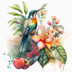 Wall Mural - Bird in watercolor painted for decoration