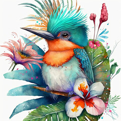 Wall Mural - Bird in watercolor painted for decoration