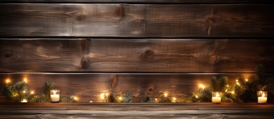 Canvas Print - Wooden planks with lights and empty space ideal for Christmas