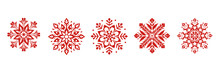 Set Of Beautiful Red Snowflakes. Isolated Snowflakes. Vector Illustration For Design