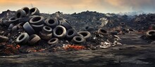 Recycling Old Tires Reusing Waste Rubber Disposing Of Worn Out Wheels Burning Tire Dump Regenerating Tire Rubber