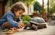 © Nicolas - A Heartwarming Moment: Child Feeding Lettuce to Beloved Tortoise