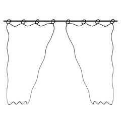 black vector outline illustration of curtains on a white background