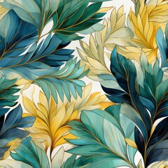 Wall Mural - Multicolor watercolor leaves seamless pattern