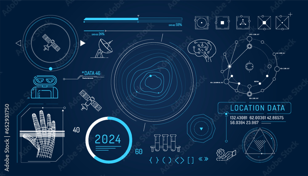 Set of infographic elements about satellite internet and AI. Stock ...