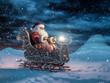 Weihnachtsmann, Santa Claus unterwegs mit dem Motorschlitten im Winter Generative AI