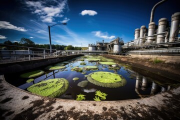 Wall Mural - A lush and abundant water ecosystem in a water treatment plant