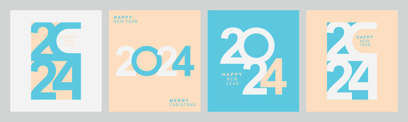 Wall Mural - 2024 typography design concept.Happy new year 2024 cover design with stylish and nice colors for banners, posters and greetings.