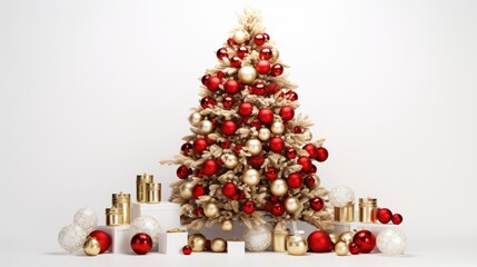 Poster - Christmas tree on a background of a white wall with gifts