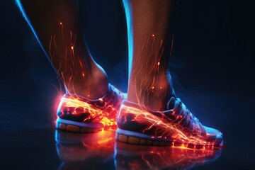 Poster - A pair of feet with glowing shoes. Perfect for adding a touch of magic to any project.