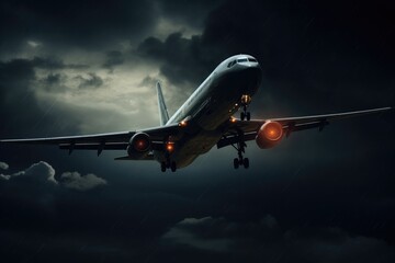 Aufkleber - A large jetliner flying through the clouds. This image can be used to depict air travel, aviation, or the beauty of the sky.