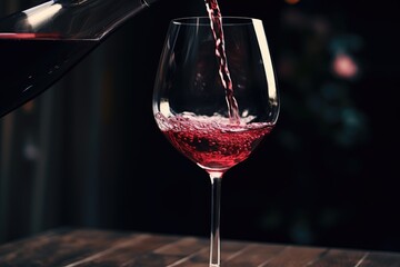Poster - A glass of red wine being poured into a wine glass. Perfect for wine enthusiasts and food and beverage concepts.