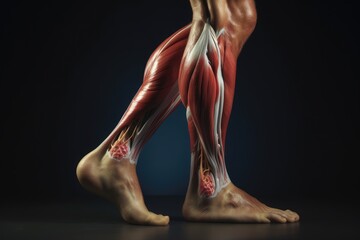 Poster - A close-up view of a person's legs showcasing their well-defined muscles. This image can be used to represent fitness, athleticism, and strength.