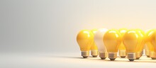 Yellow Light Bulb With White Bulbs On White Background Rendered In Creative Concept With Space For Text