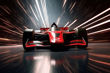 Poster - A red race car speeding through a tunnel. Perfect for illustrating speed, excitement, and adventure. Can be used in automotive or sports-related designs.