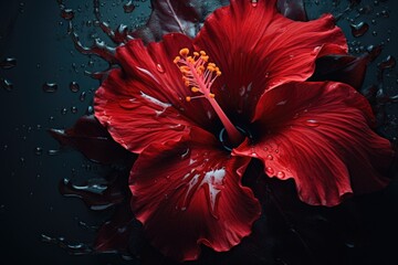 Aufkleber - A vibrant red flower glistening with water droplets. Perfect for adding a touch of nature and freshness to any project.