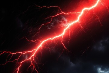 Poster - A dramatic image capturing a lightning strike in the dark sky. Perfect for illustrating the power and intensity of nature. Ideal for use in weather-related articles or as a background for dramatic des