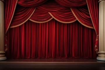 Aufkleber - A stage with a red curtain and columns. Perfect for theater productions or events that require a stage setup.