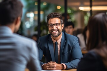 Human Resources Manager Employer experts, and bosses, are listening to female Latino applicants in job interviews. Customer advisor at the meeting Employment agency