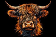 Portrait Of Scottish Sweetness: The Charming Cow. AI Generated Image