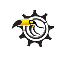 Toucan Bird Logo Design With Circles And Gears